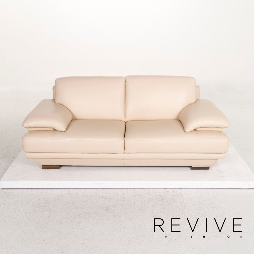 Natuzzi Leather Sofa Cream Two Seater Couch #12778