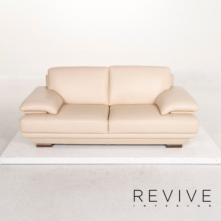Natuzzi Leather Sofa Cream Two Seater Couch #12778