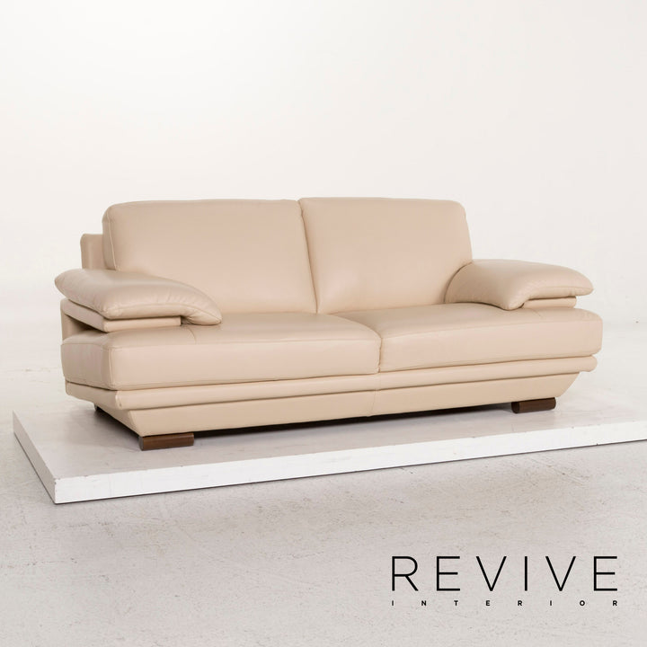Natuzzi Leather Sofa Cream Two Seater Couch #12778