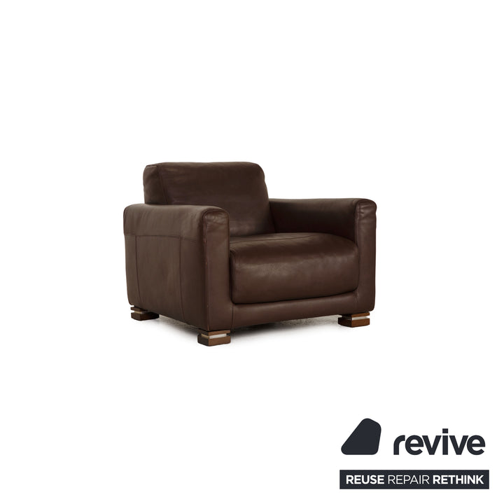 Natuzzi Leder Sofa Garnitur Dunkelbraun Ecksofa Sessel