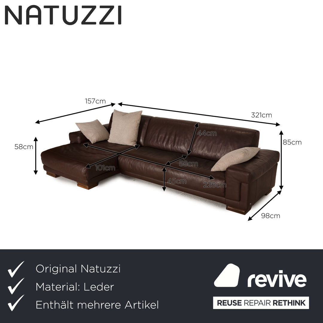 Natuzzi Leder Sofa Garnitur Dunkelbraun Ecksofa Sessel Hocker
