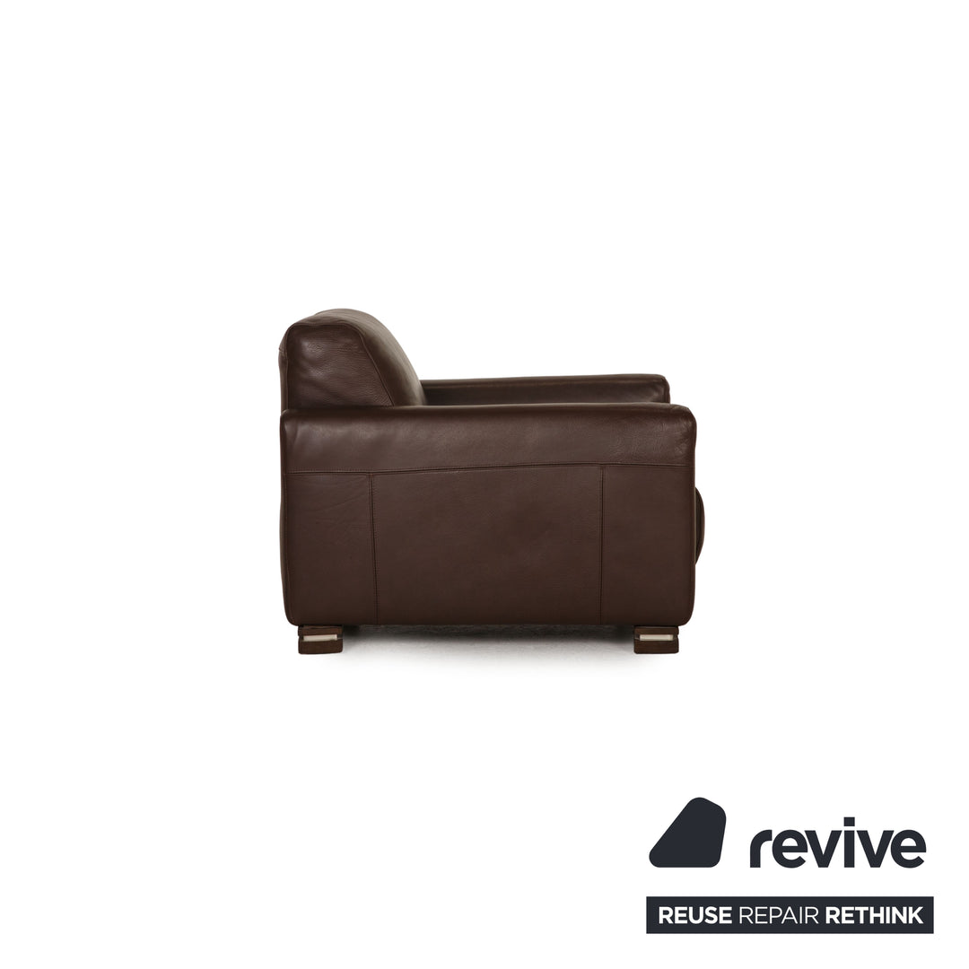 Natuzzi Leder Sofa Garnitur Dunkelbraun Ecksofa Sessel Hocker