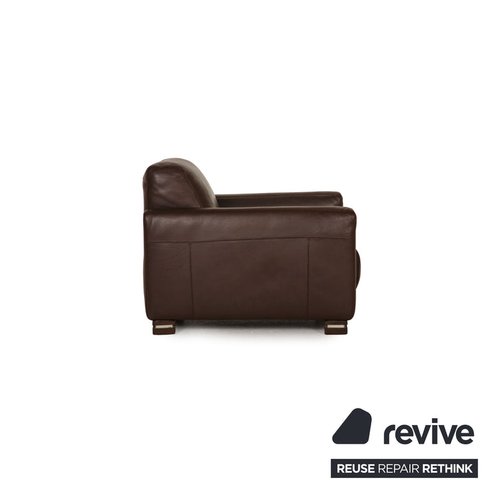 Natuzzi Leder Sofa Garnitur Dunkelbraun Ecksofa Sessel Hocker