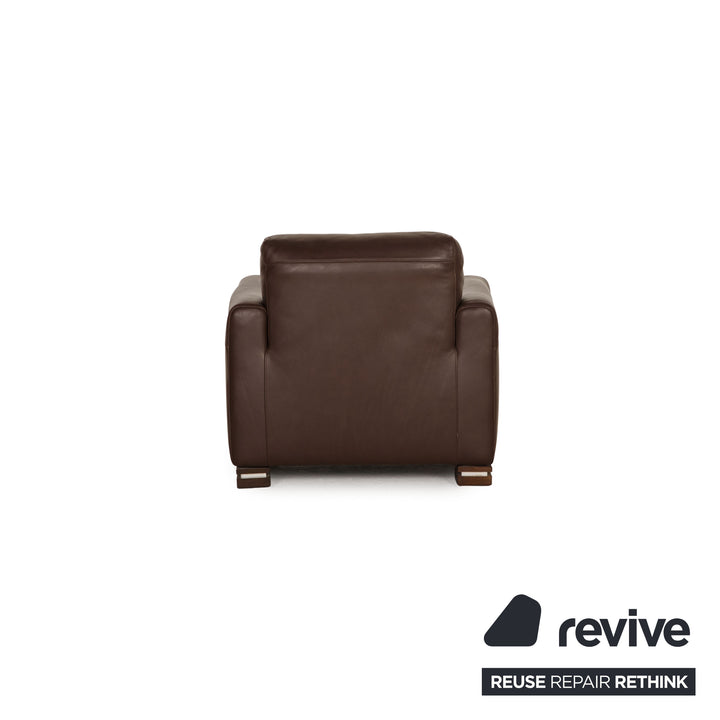 Natuzzi Leder Sofa Garnitur Dunkelbraun Ecksofa Sessel Hocker