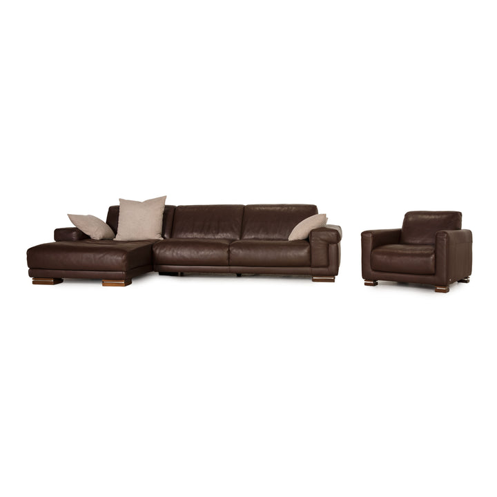 Natuzzi Leder Sofa Garnitur Dunkelbraun Ecksofa Sessel