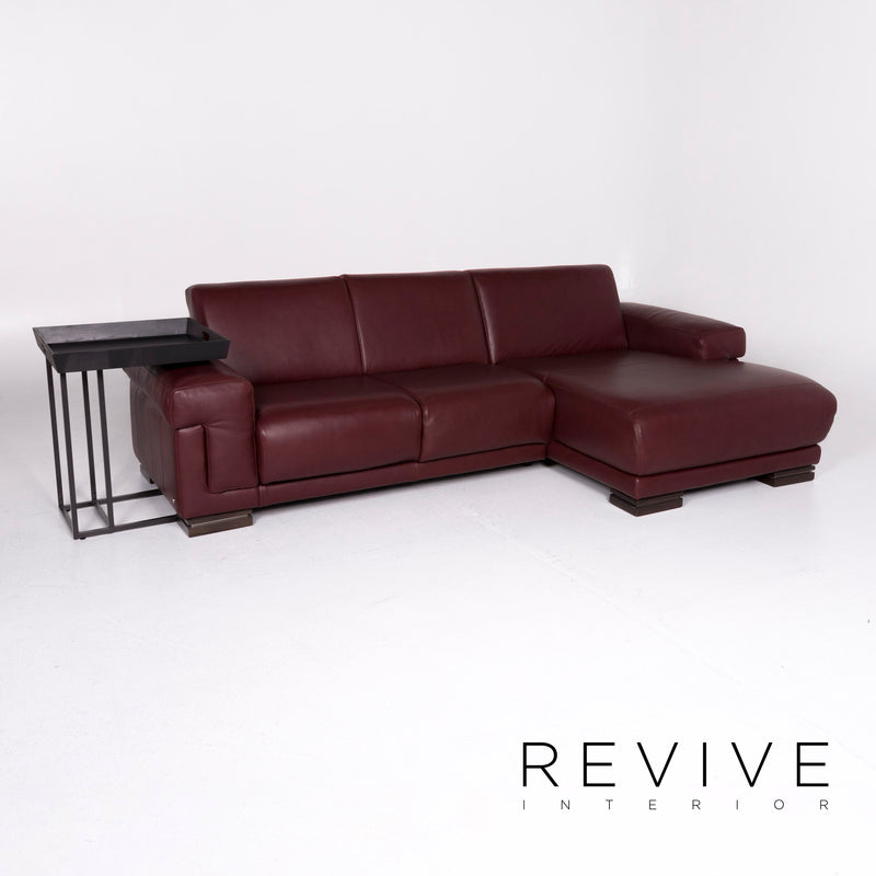 Natuzzi Leder Sofa Garnitur Rot Ecksofa inkl. Beistelltisch Sessel Hocker 