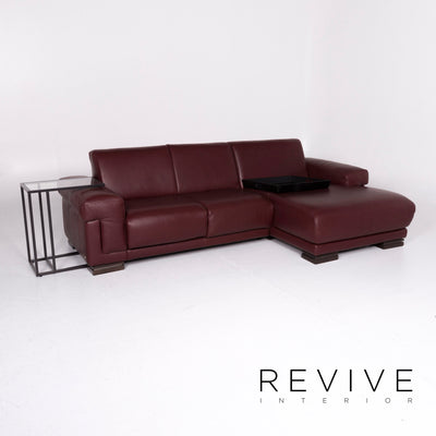 Natuzzi Leder Sofa Garnitur Rot Ecksofa inkl. Beistelltisch Sessel Hocker #10867