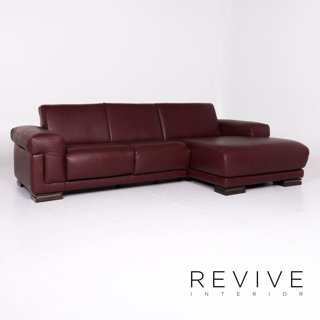 Natuzzi leather sofa set red corner sofa incl. side table armchair stool #10867