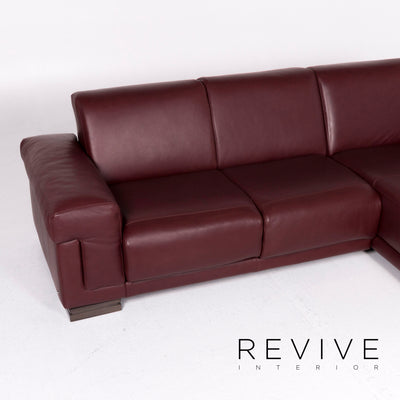 Natuzzi Leder Sofa Garnitur Rot Ecksofa inkl. Beistelltisch Sessel Hocker #10867