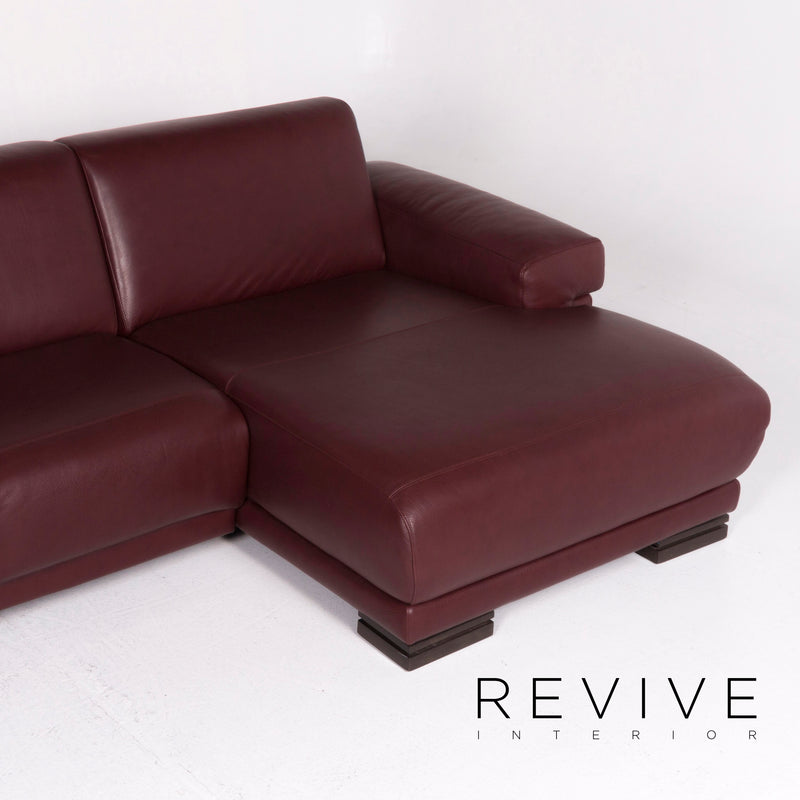 Natuzzi Leder Sofa Garnitur Rot Ecksofa inkl. Beistelltisch Sessel Hocker 