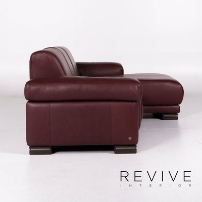 Natuzzi Leder Sofa Garnitur Rot Ecksofa inkl. Beistelltisch Sessel Hocker #10867