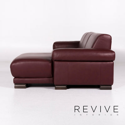 Natuzzi Leder Sofa Garnitur Rot Ecksofa inkl. Beistelltisch Sessel Hocker #10867