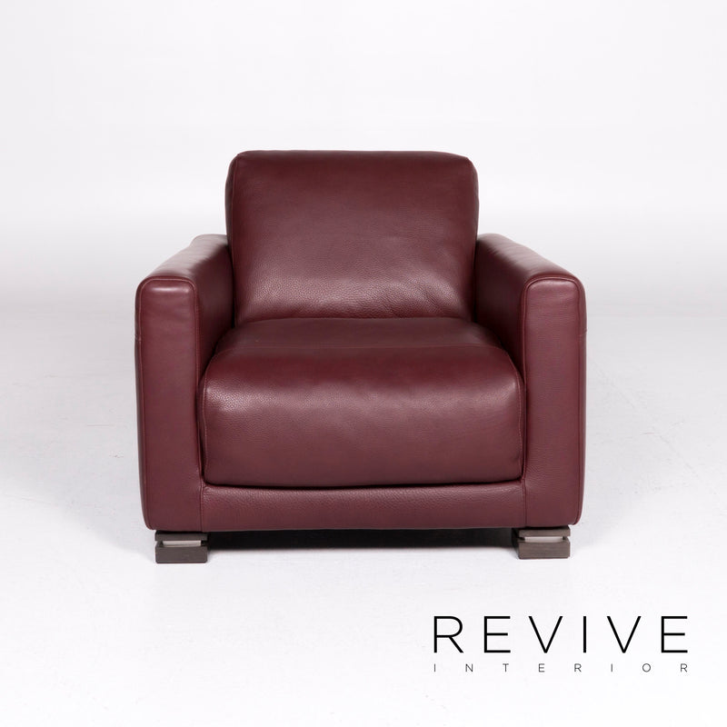 Natuzzi Leder Sofa Garnitur Rot Ecksofa inkl. Beistelltisch Sessel Hocker 