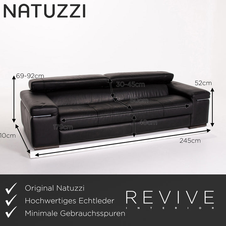 Natuzzi Leather Sofa Black Three Seater Function Couch #13573
