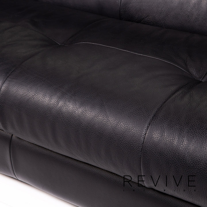 Natuzzi Leather Sofa Black Three Seater Function Couch #13573