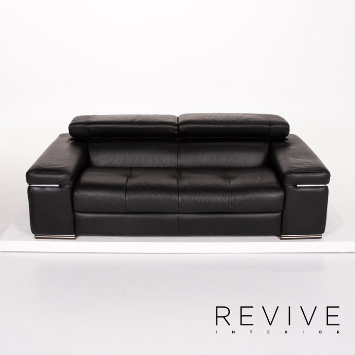 Natuzzi Leather Sofa Black Two Seater Function Couch #13574