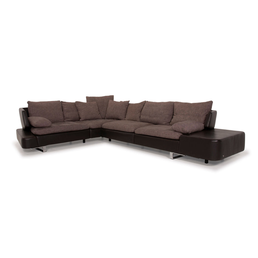 Natuzzi Opus brown leather corner sofa