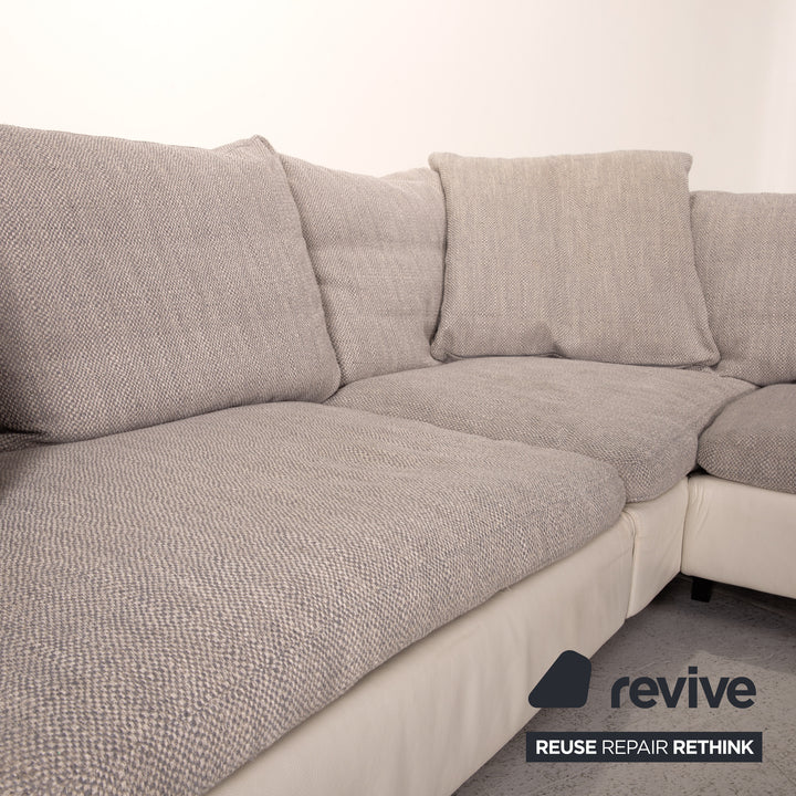 Natuzzi Opus Leder Stoff Ecksofa Grau Creme Sofa Couch