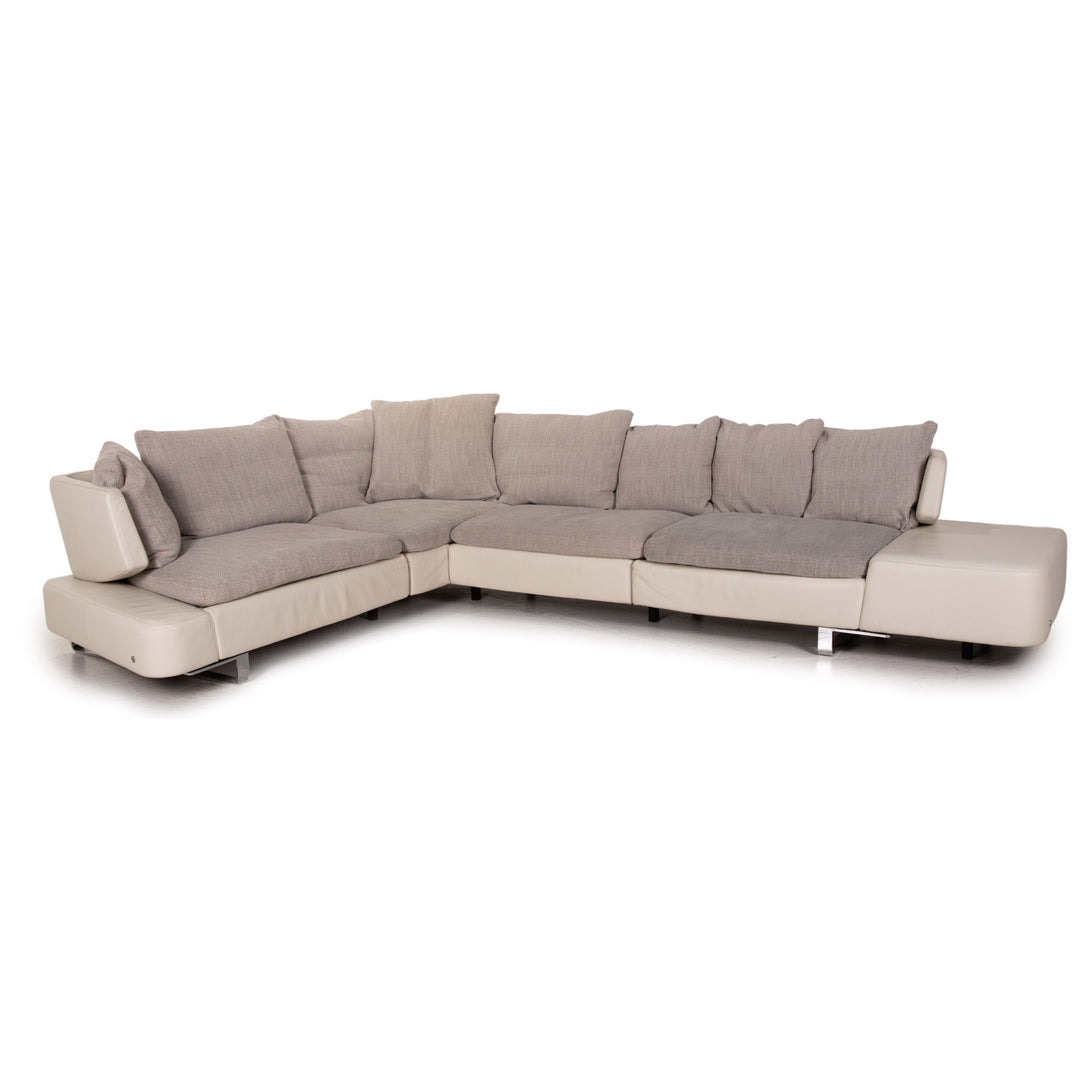 Natuzzi Opus Leder Stoff Ecksofa Grau Creme Sofa Couch