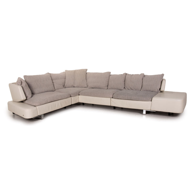 Natuzzi Opus Leder Stoff Ecksofa Grau Creme Sofa Couch