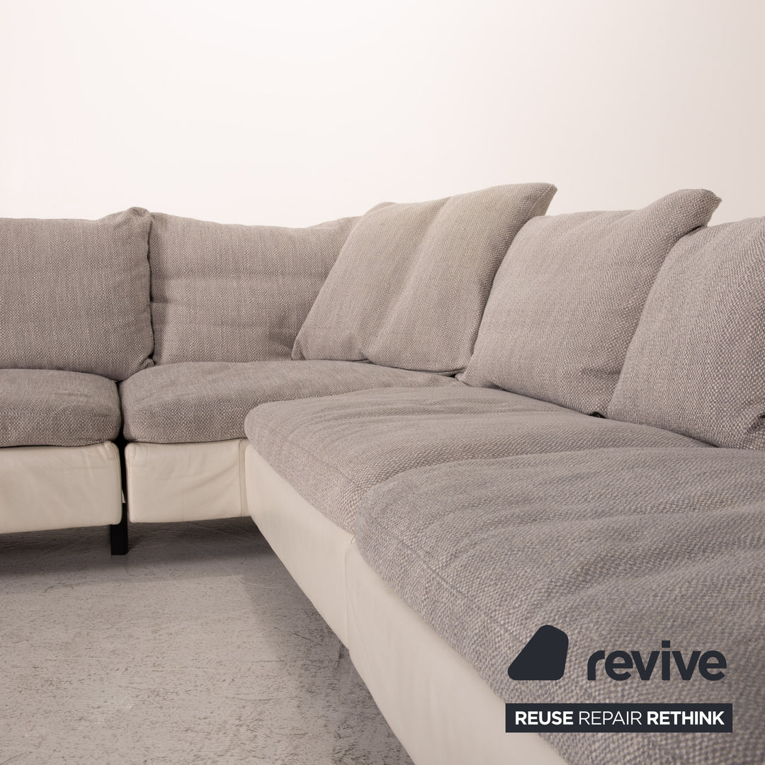 Natuzzi Opus Leder Stoff Ecksofa Grau Creme Sofa Couch