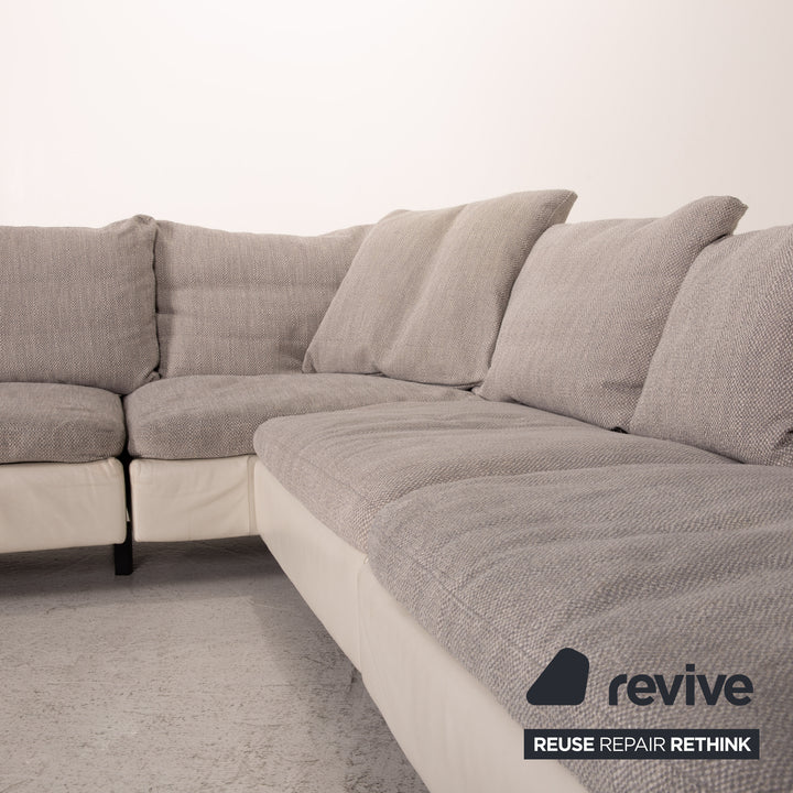 Natuzzi Opus Leder Stoff Ecksofa Grau Creme Sofa Couch