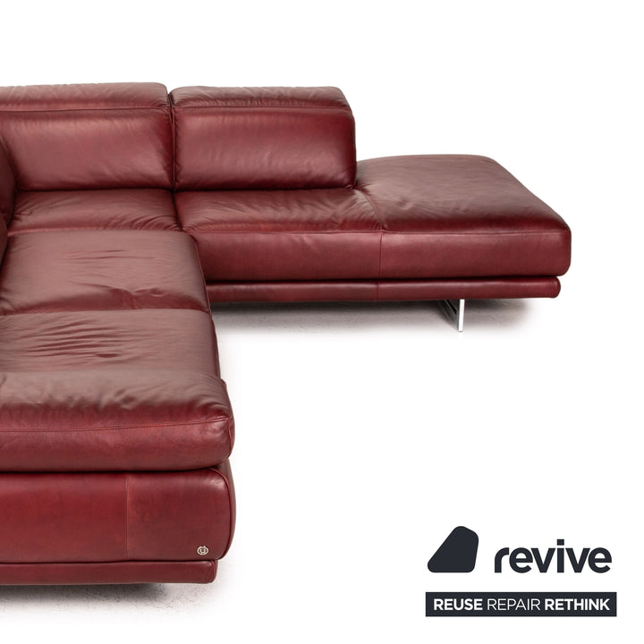 Natuzzi Preludio Leather Corner Sofa Red Dark Red Function Couch