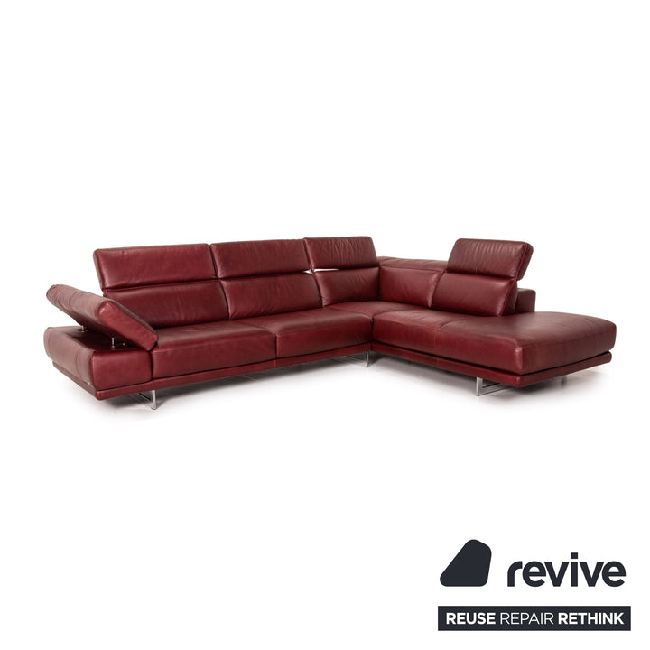 Natuzzi Preludio Leather Corner Sofa Red Dark Red Function Couch
