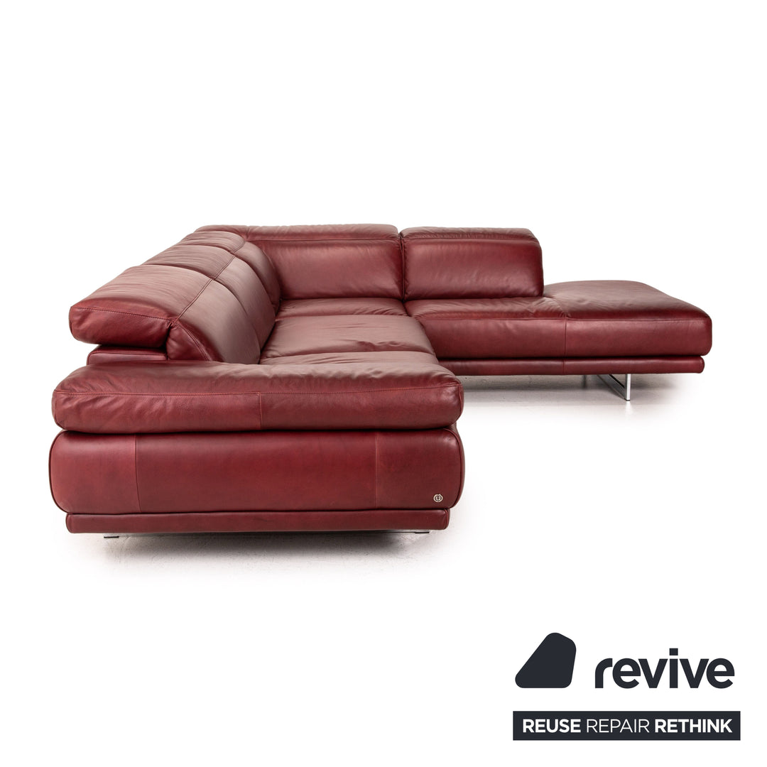 Natuzzi Preludio Leather Corner Sofa Red Dark Red Function Couch