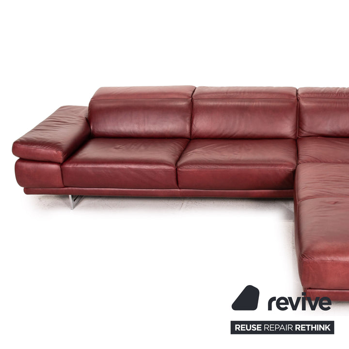 Natuzzi Preludio Leather Corner Sofa Red Dark Red Function Couch