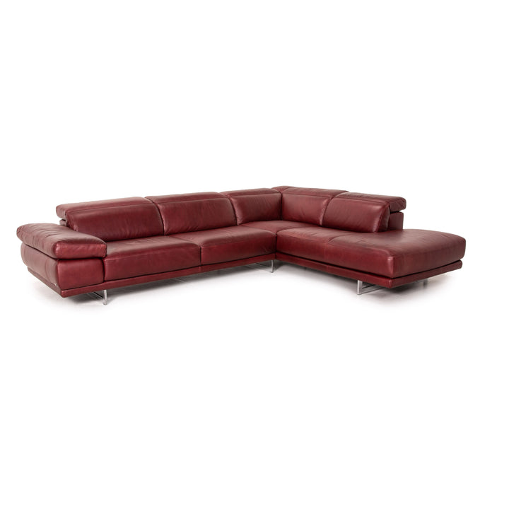 Natuzzi Preludio Leather Corner Sofa Red Dark Red Function Couch