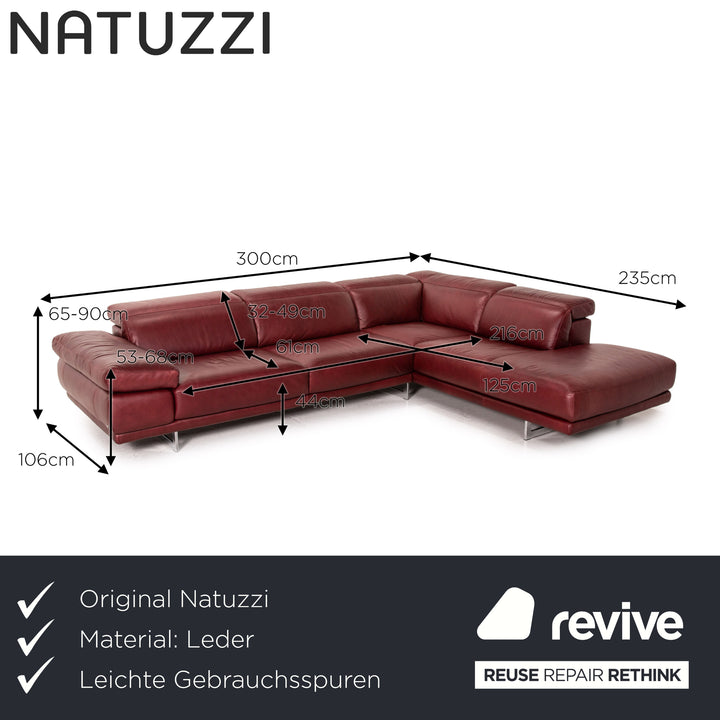 Natuzzi Preludio Leather Corner Sofa Red Dark Red Function Couch