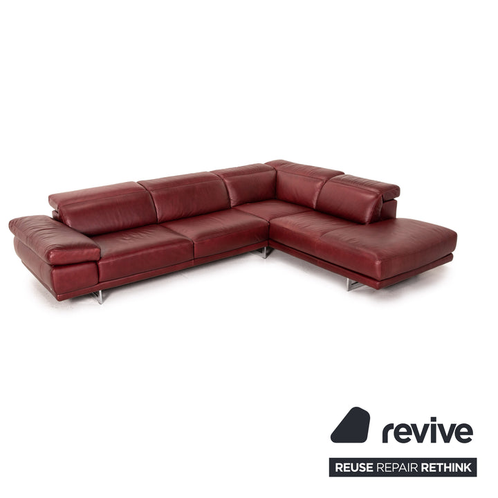 Natuzzi Preludio Leather Corner Sofa Red Dark Red Function Couch