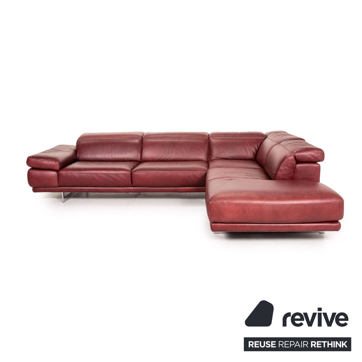 Natuzzi Preludio Leather Corner Sofa Red Dark Red Function Couch