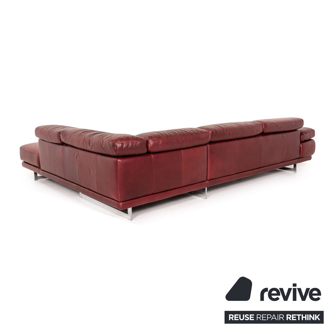 Natuzzi Preludio Leather Corner Sofa Red Dark Red Function Couch