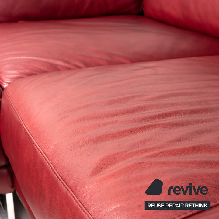 Natuzzi Preludio Leather Corner Sofa Red Dark Red Function Couch
