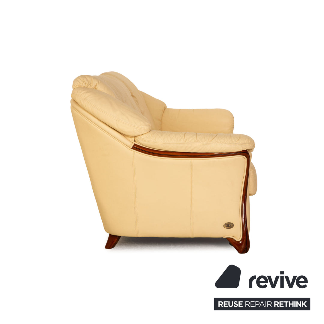 Nieri Alberto Leather Three Seater Cream Sofa Couch