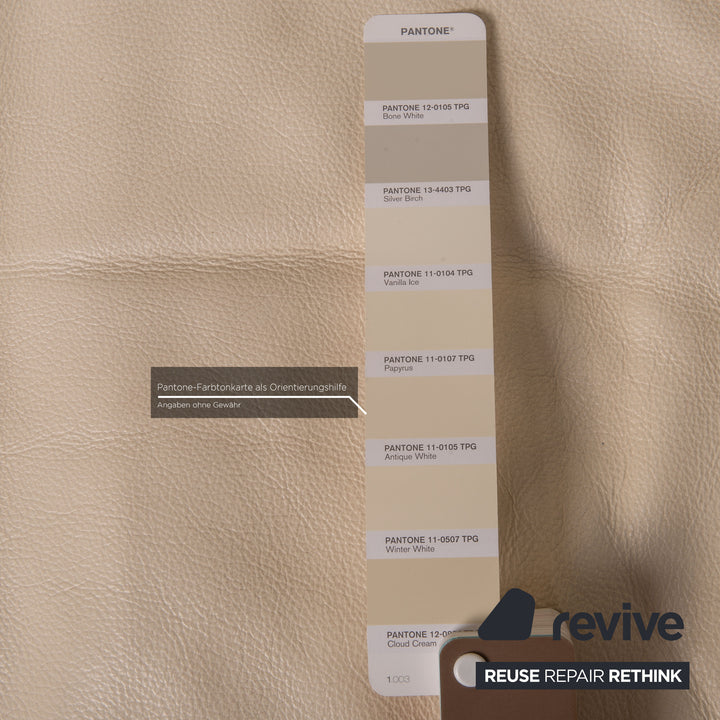 Nieri Corniche Leder Sofa Garnitur Creme Ecksofa Couch Hocker
