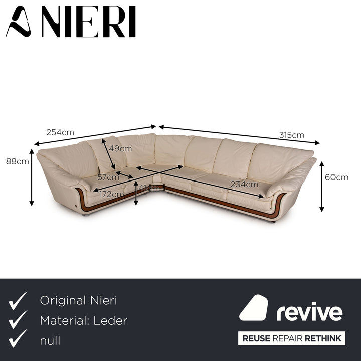 Nieri Corniche Leder Sofa Garnitur Creme Ecksofa Couch Hocker