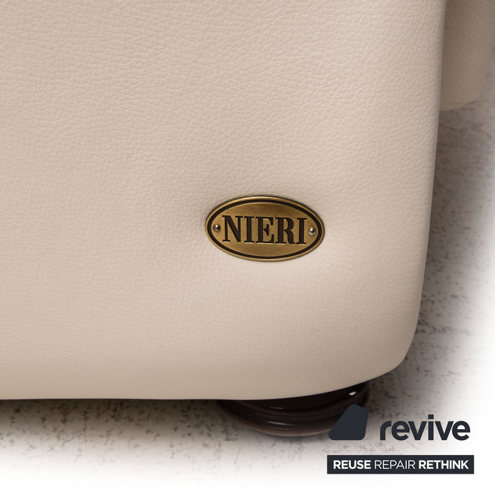 Nieri Corniche Leder Sofa Garnitur Creme Ecksofa Couch Hocker