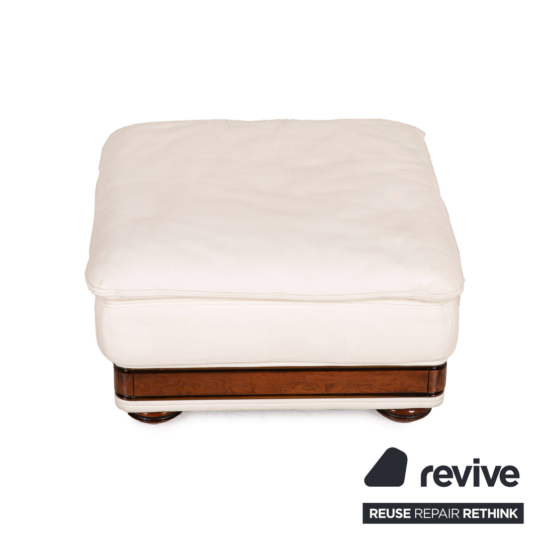 Nieri Corniche Leder Sofa Garnitur Creme Ecksofa Couch Hocker