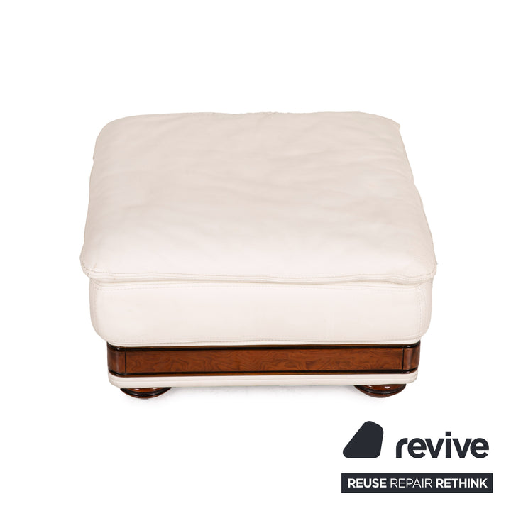 Nieri Corniche Leder Sofa Garnitur Creme Ecksofa Couch Hocker