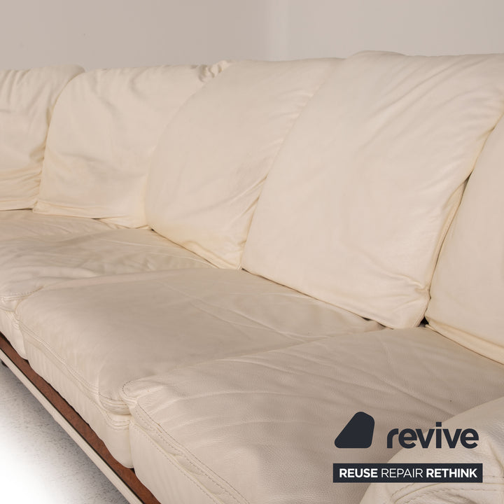 Nieri Corniche Leder Sofa Garnitur Creme Ecksofa Couch Hocker