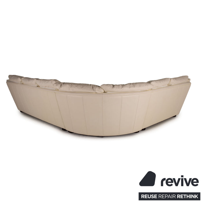 Nieri Corniche Leder Sofa Garnitur Creme Ecksofa Couch Hocker