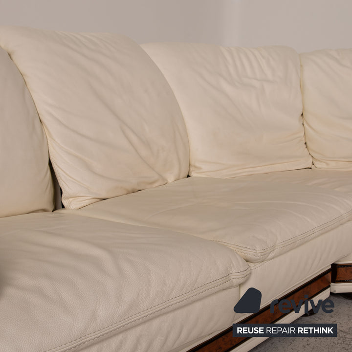 Nieri Corniche Leder Sofa Garnitur Creme Ecksofa Couch Hocker