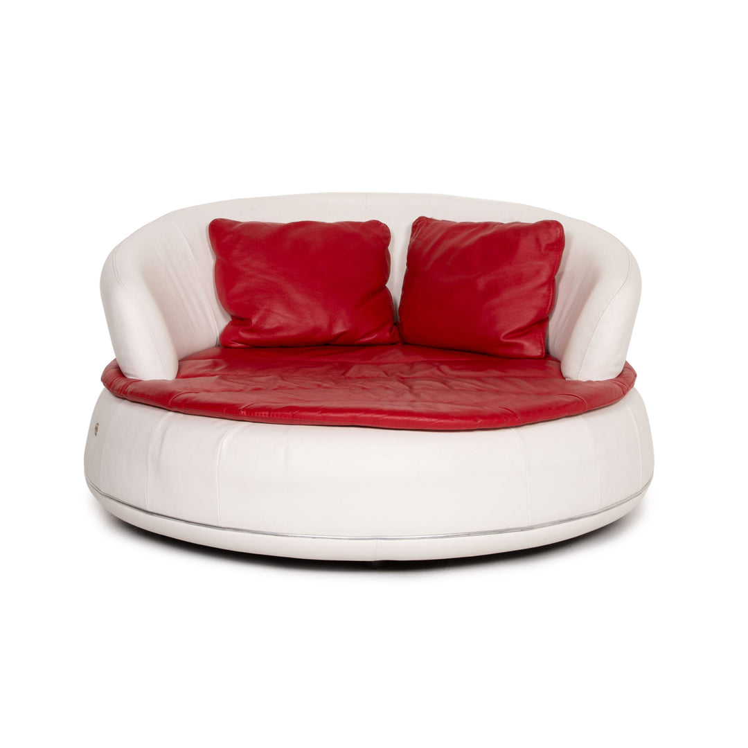 Nieri Espace Leder Sofa Weiß Rot Zweisitzer Couch #13882