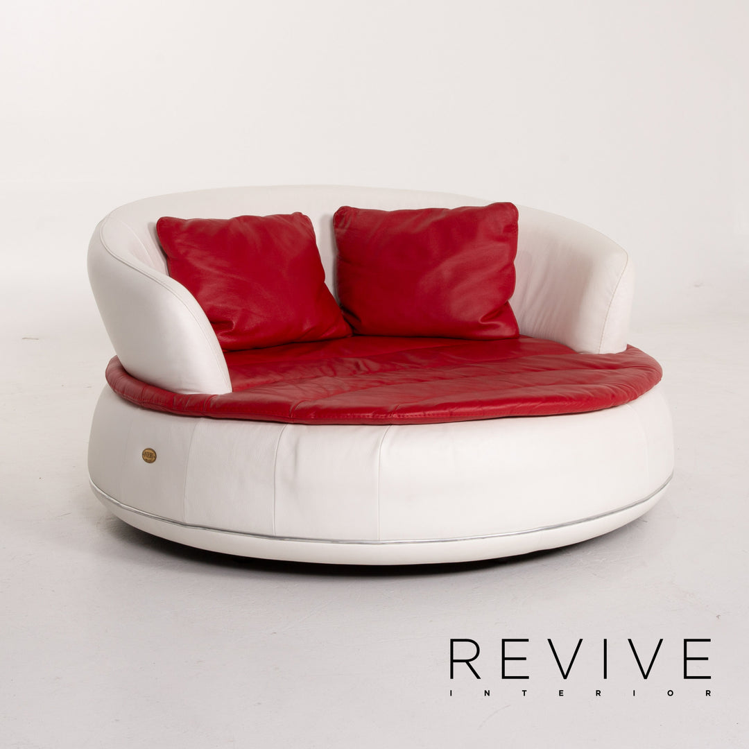 Nieri Espace Leder Sofa Weiß Rot Zweisitzer Couch #13882