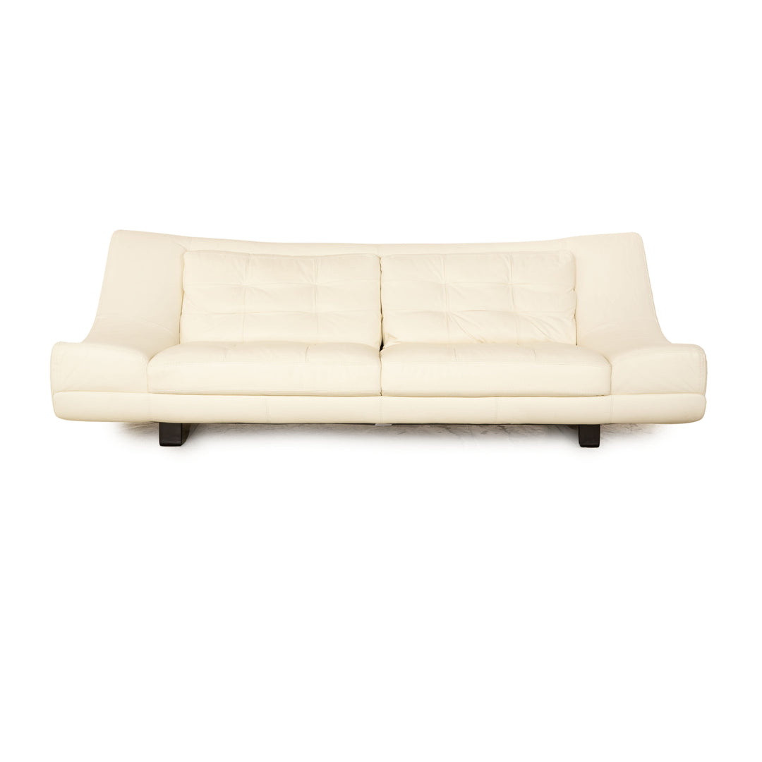 Nieri Leather Three Seater Cream Sofa Couch