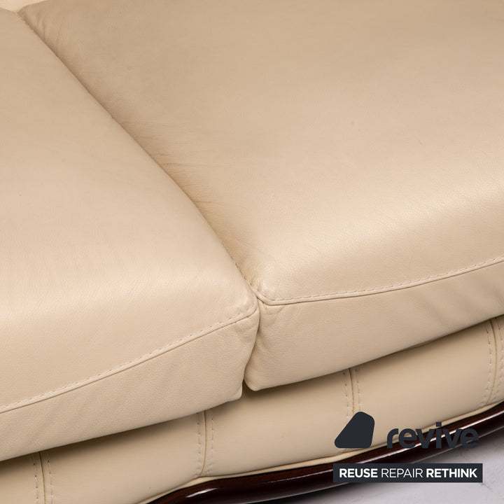 Nieri Leder Holz Sofa Creme Zweisitzer Couch