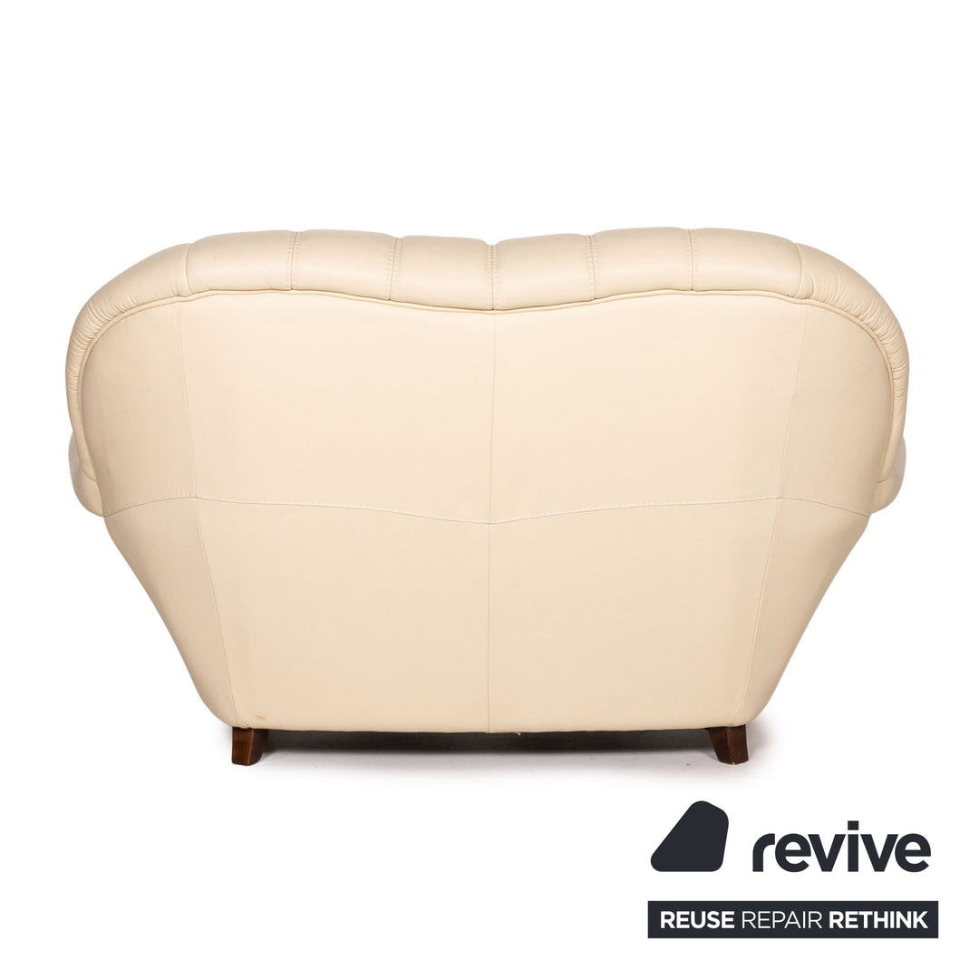 Nieri leather wood sofa set cream 1x three-seater 1x two-seater